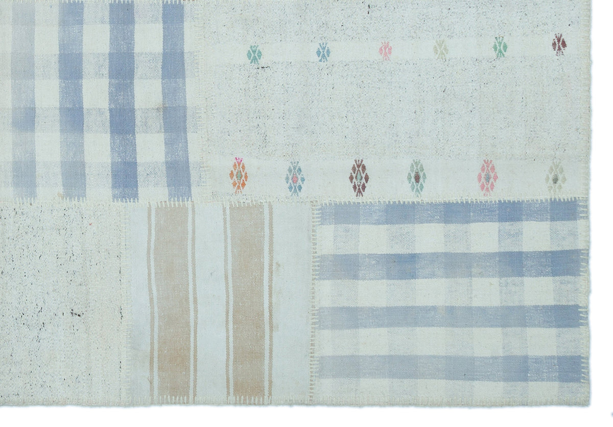 Striped Over Dyed Kilim Patchwork Unique Rug 5&#39;2&#39;&#39; x 7&#39;5&#39;&#39; ft 157 x 226 cm