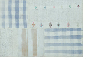Striped Over Dyed Kilim Patchwork Unique Rug 5'2'' x 7'5'' ft 157 x 226 cm