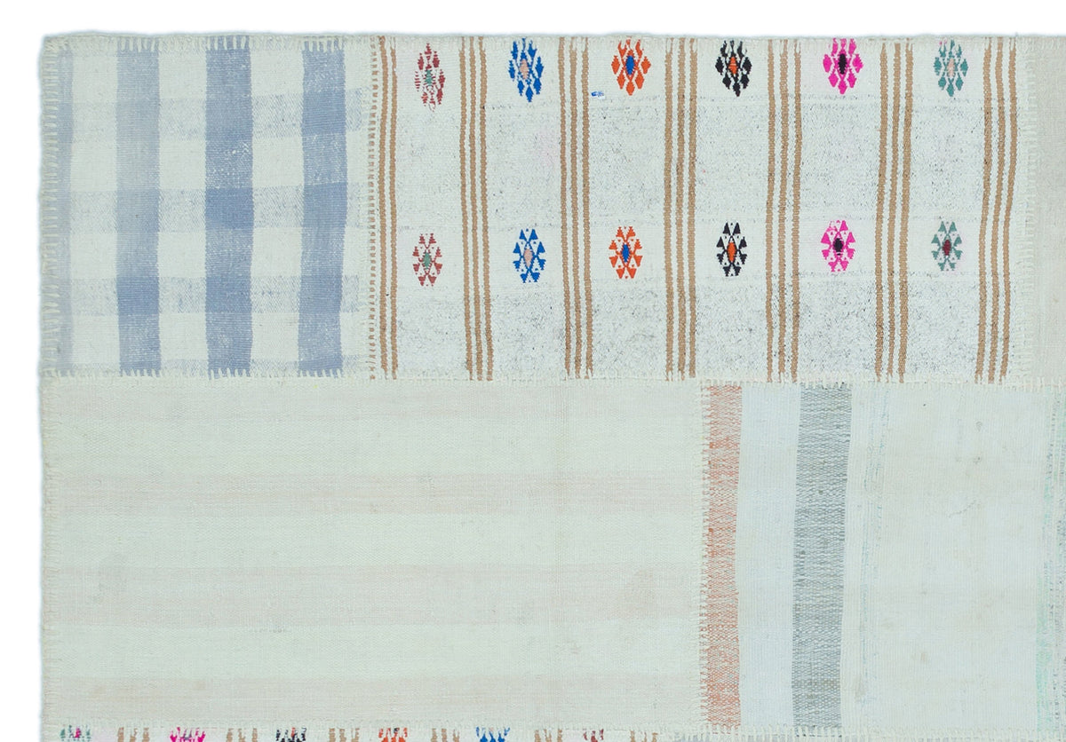 Striped Over Dyed Kilim Patchwork Unique Rug 5&#39;2&#39;&#39; x 7&#39;5&#39;&#39; ft 157 x 226 cm