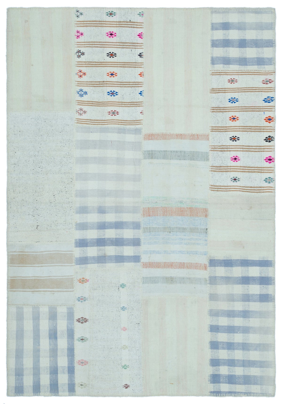 Striped Over Dyed Kilim Patchwork Unique Rug 5&#39;2&#39;&#39; x 7&#39;5&#39;&#39; ft 157 x 226 cm