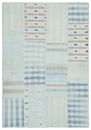 Striped Over Dyed Kilim Patchwork Unique Rug 5'2'' x 7'5'' ft 157 x 226 cm