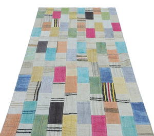 Mixed Over Dyed Kilim Patchwork Unique Rug 3'5'' x 7'1'' ft 105 x 215 cm