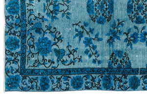 Turquoise  Over Dyed Carved Rug 5'5'' x 8'10'' ft 164 x 268 cm