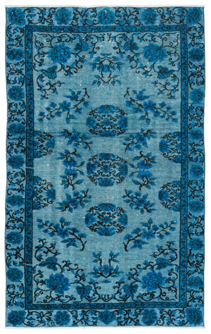 Turquoise  Over Dyed Carved Rug 5'5'' x 8'10'' ft 164 x 268 cm