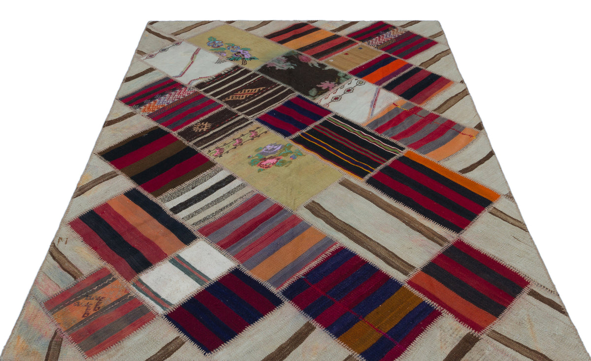 Naturel Over Dyed Kilim Patchwork Unique Rug 5&#39;3&#39;&#39; x 7&#39;9&#39;&#39; ft 160 x 235 cm