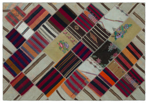 Naturel Over Dyed Kilim Patchwork Unique Rug 5'3'' x 7'9'' ft 160 x 235 cm