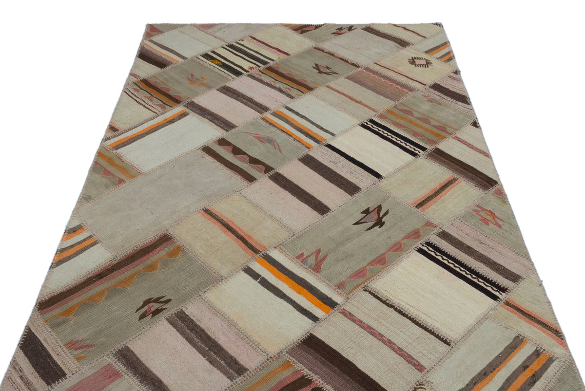 Naturel Over Dyed Kilim Patchwork Unique Rug 4&#39;10&#39;&#39; x 7&#39;9&#39;&#39; ft 147 x 235 cm