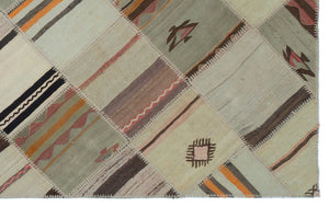 Naturel Over Dyed Kilim Patchwork Unique Rug 4'10'' x 7'9'' ft 147 x 235 cm