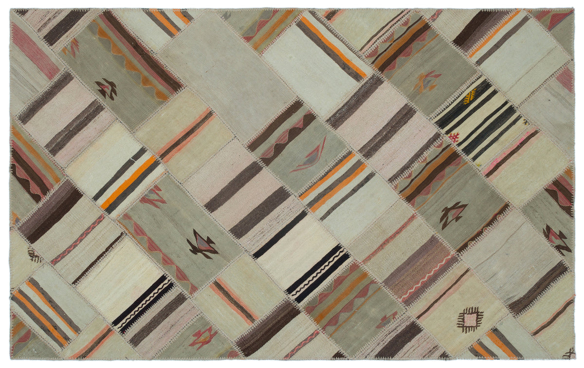 Naturel Over Dyed Kilim Patchwork Unique Rug 4&#39;10&#39;&#39; x 7&#39;9&#39;&#39; ft 147 x 235 cm