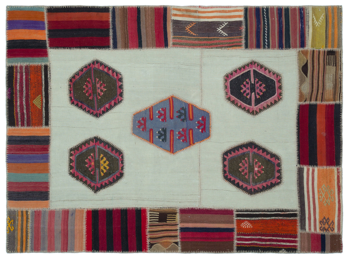 Naturel Over Dyed Kilim Patchwork Unique Rug 5&#39;5&#39;&#39; x 7&#39;5&#39;&#39; ft 165 x 225 cm