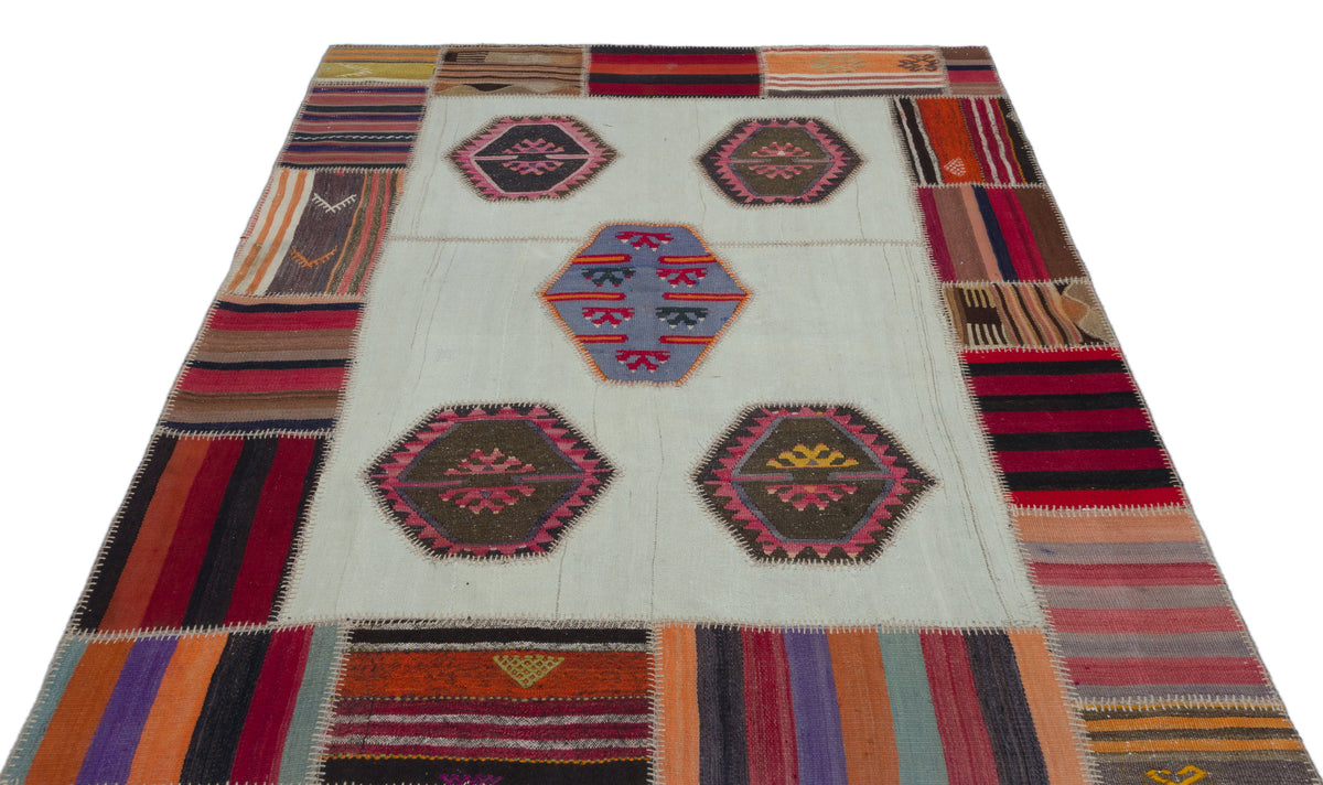 Naturel Over Dyed Kilim Patchwork Unique Rug 5&#39;5&#39;&#39; x 7&#39;5&#39;&#39; ft 165 x 225 cm