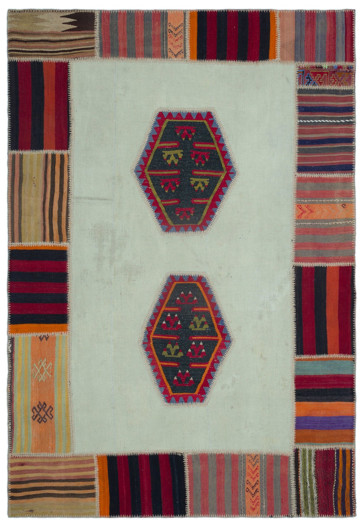 Naturel Over Dyed Kilim Patchwork Unique Rug 5&#39;4&#39;&#39; x 7&#39;10&#39;&#39; ft 163 x 240 cm