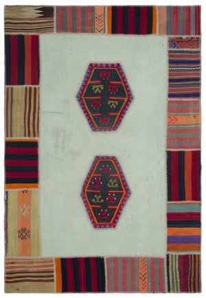 Naturel Over Dyed Kilim Patchwork Unique Rug 5'4'' x 7'10'' ft 163 x 240 cm