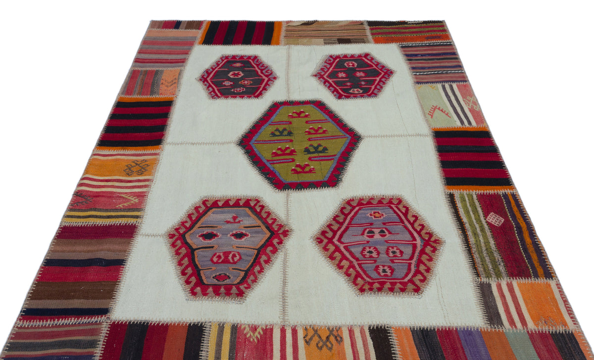 Naturel Over Dyed Kilim Patchwork Unique Rug 5&#39;2&#39;&#39; x 7&#39;8&#39;&#39; ft 158 x 233 cm