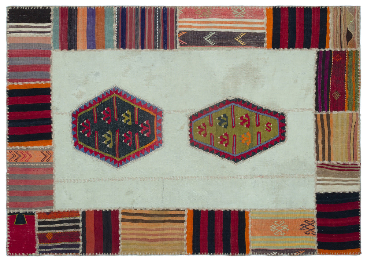 Naturel Over Dyed Kilim Patchwork Unique Rug 5&#39;6&#39;&#39; x 7&#39;9&#39;&#39; ft 167 x 235 cm