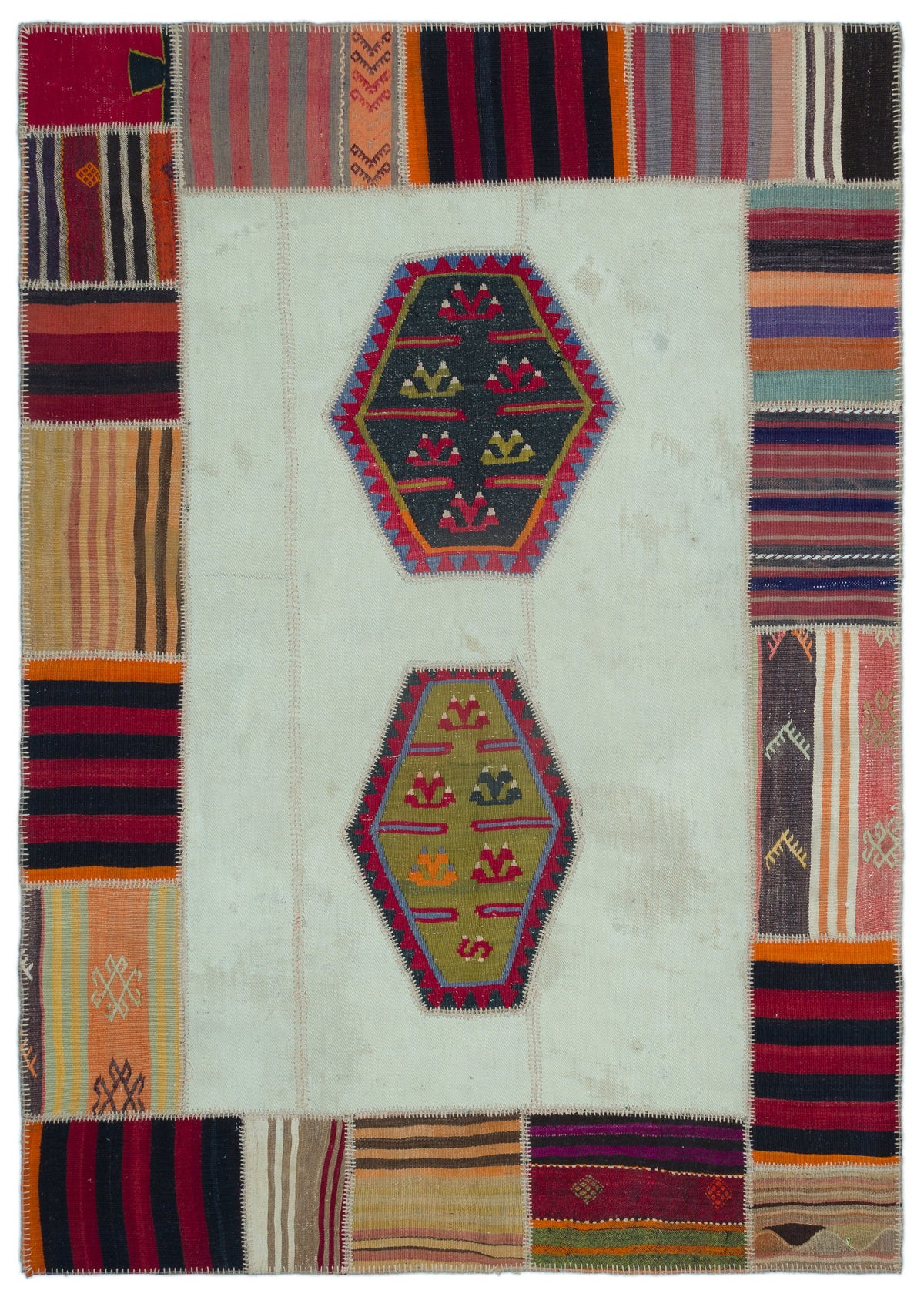 Naturel Over Dyed Kilim Patchwork Unique Rug 5&#39;6&#39;&#39; x 7&#39;9&#39;&#39; ft 167 x 235 cm