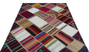 Naturel Over Dyed Kilim Patchwork Unique Rug 5'3'' x 7'5'' ft 160 x 226 cm
