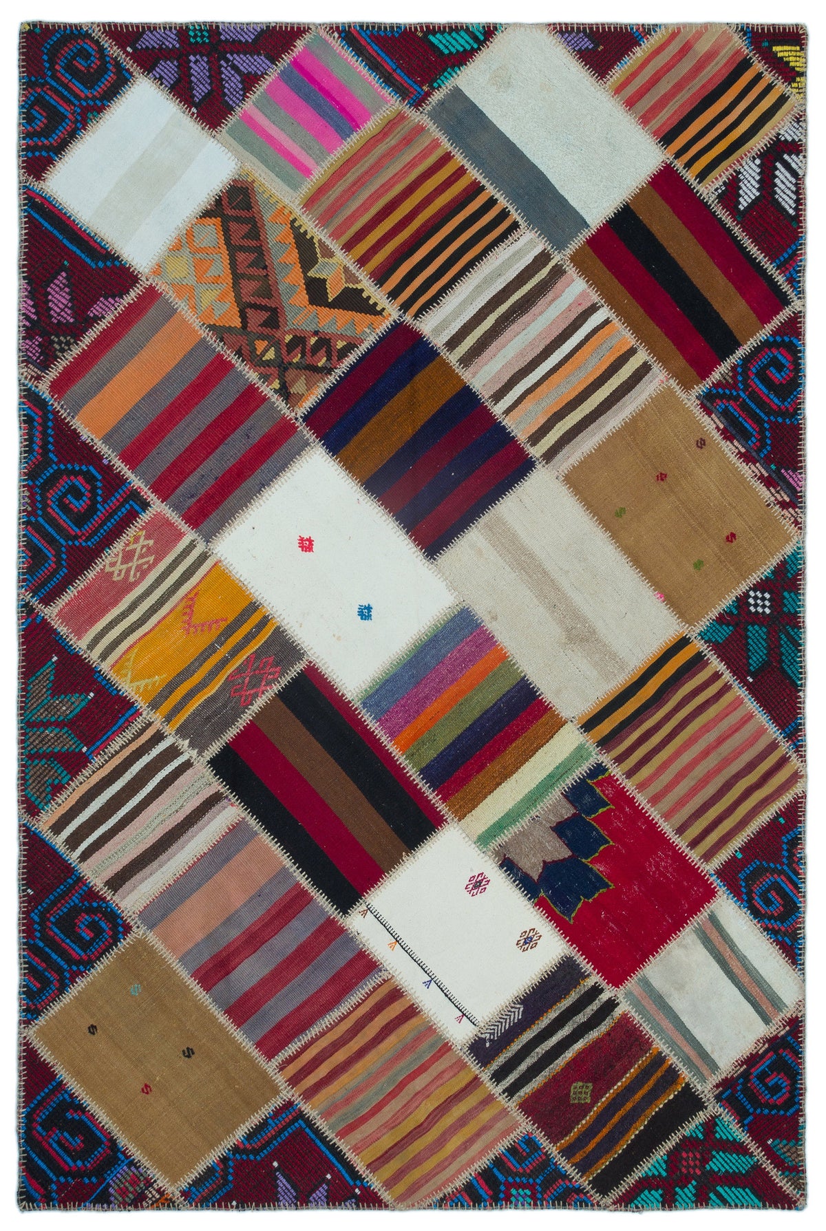 Naturel Over Dyed Kilim Patchwork Unique Rug 5&#39;2&#39;&#39; x 7&#39;9&#39;&#39; ft 157 x 237 cm