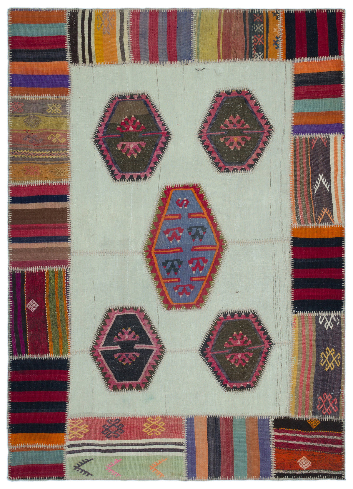 Naturel Over Dyed Kilim Patchwork Unique Rug 5&#39;4&#39;&#39; x 7&#39;5&#39;&#39; ft 162 x 227 cm