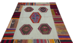 Naturel Over Dyed Kilim Patchwork Unique Rug 5'4'' x 7'5'' ft 162 x 227 cm
