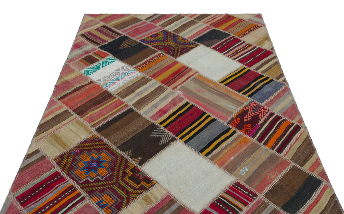 Naturel Over Dyed Kilim Patchwork Unique Rug 5&#39;2&#39;&#39; x 7&#39;6&#39;&#39; ft 157 x 229 cm