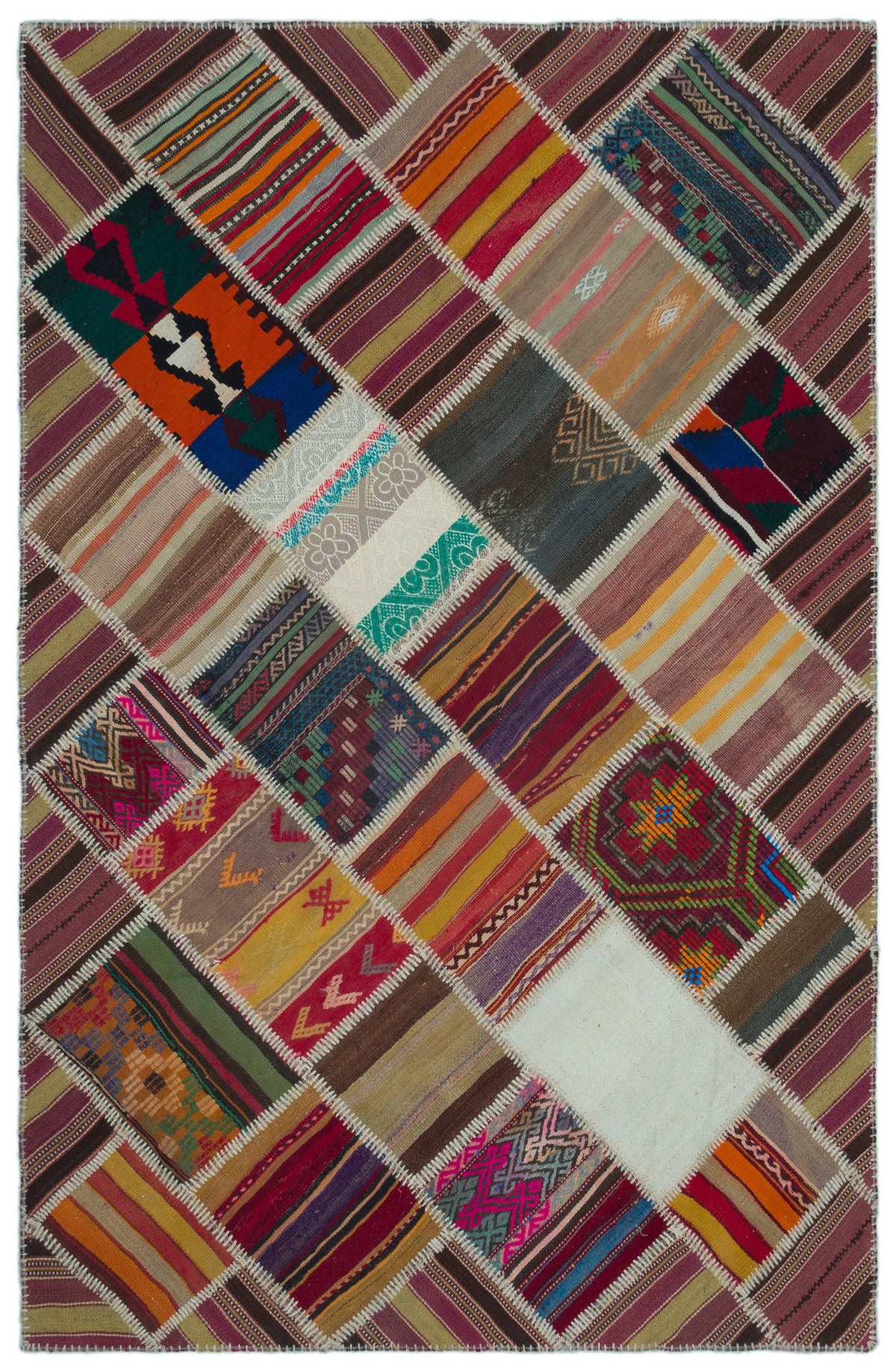 Naturel Over Dyed Kilim Patchwork Unique Rug 5&#39;1&#39;&#39; x 7&#39;10&#39;&#39; ft 155 x 238 cm