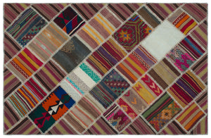 Naturel Over Dyed Kilim Patchwork Unique Rug 5'1'' x 7'10'' ft 155 x 238 cm