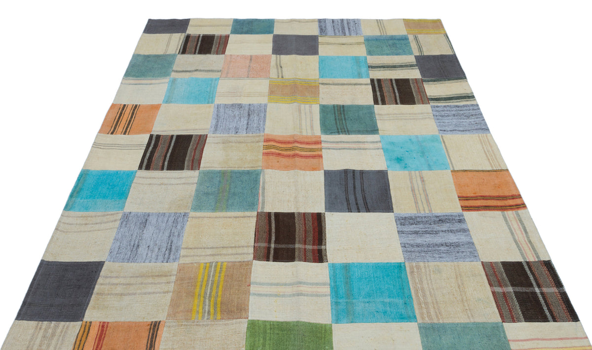 Mixed Over Dyed Kilim Patchwork Unique Rug 5&#39;5&#39;&#39; x 7&#39;8&#39;&#39; ft 164 x 233 cm
