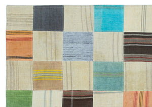 Mixed Over Dyed Kilim Patchwork Unique Rug 5'5'' x 7'8'' ft 164 x 233 cm