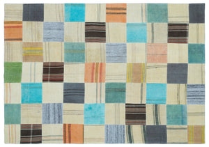 Mixed Over Dyed Kilim Patchwork Unique Rug 5'5'' x 7'8'' ft 164 x 233 cm