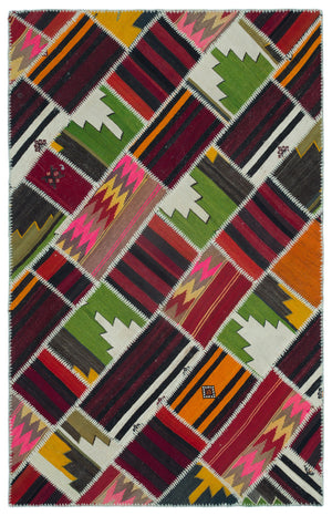 Naturel Over Dyed Kilim Patchwork Unique Rug 4'12'' x 7'10'' ft 152 x 240 cm
