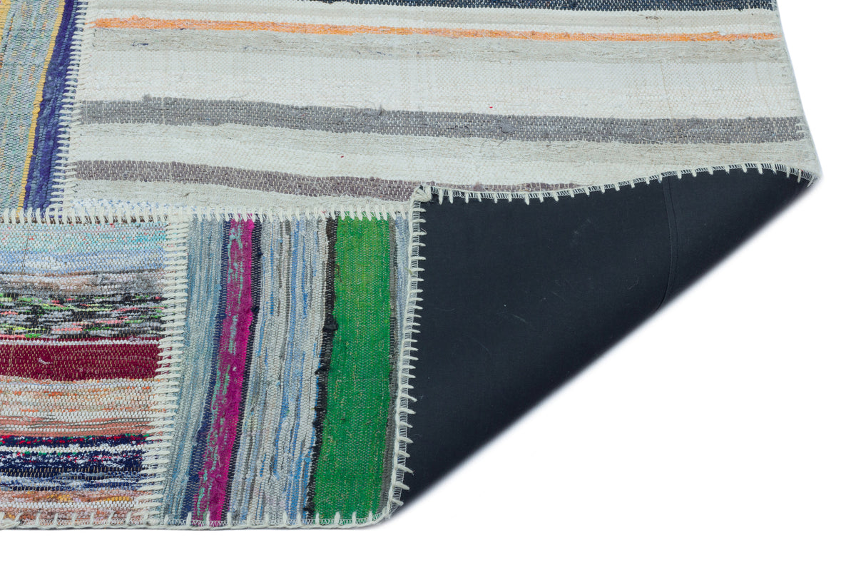 Striped Over Dyed Kilim Patchwork Unique Rug 5&#39;2&#39;&#39; x 7&#39;3&#39;&#39; ft 157 x 220 cm