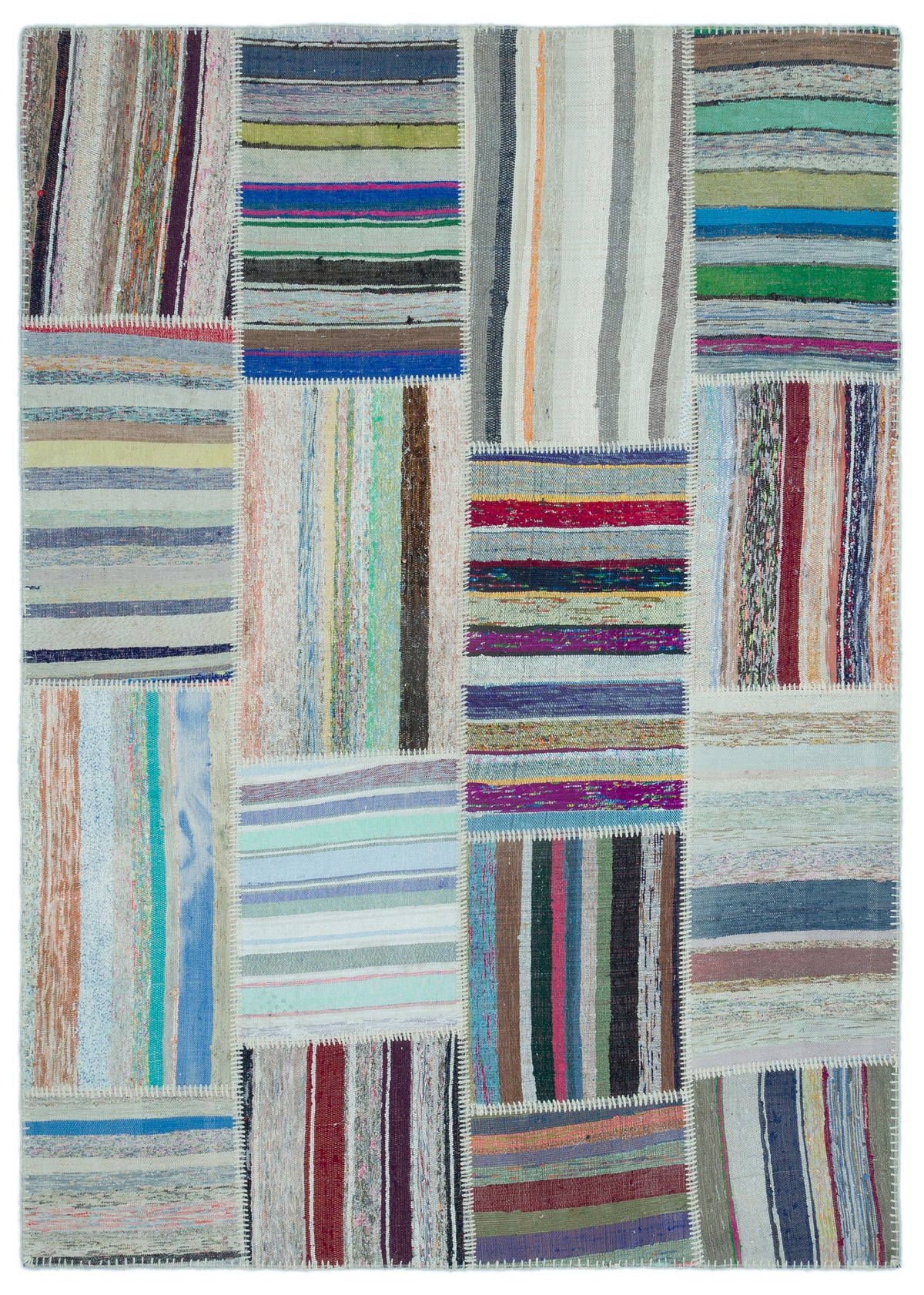 Striped Over Dyed Kilim Patchwork Unique Rug 5&#39;2&#39;&#39; x 7&#39;3&#39;&#39; ft 157 x 220 cm