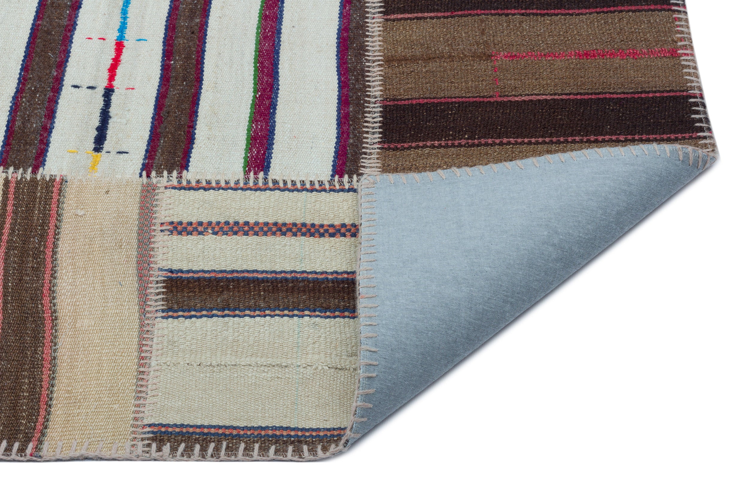 Striped Over Dyed Kilim Patchwork Unique Rug 5'2'' x 7'5'' ft 157 x 225 cm