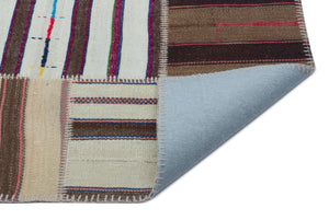 Striped Over Dyed Kilim Patchwork Unique Rug 5'2'' x 7'5'' ft 157 x 225 cm