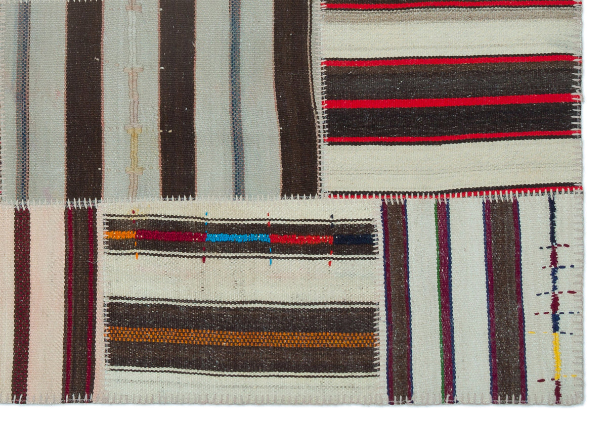 Striped Over Dyed Kilim Patchwork Unique Rug 5&#39;2&#39;&#39; x 7&#39;5&#39;&#39; ft 157 x 225 cm