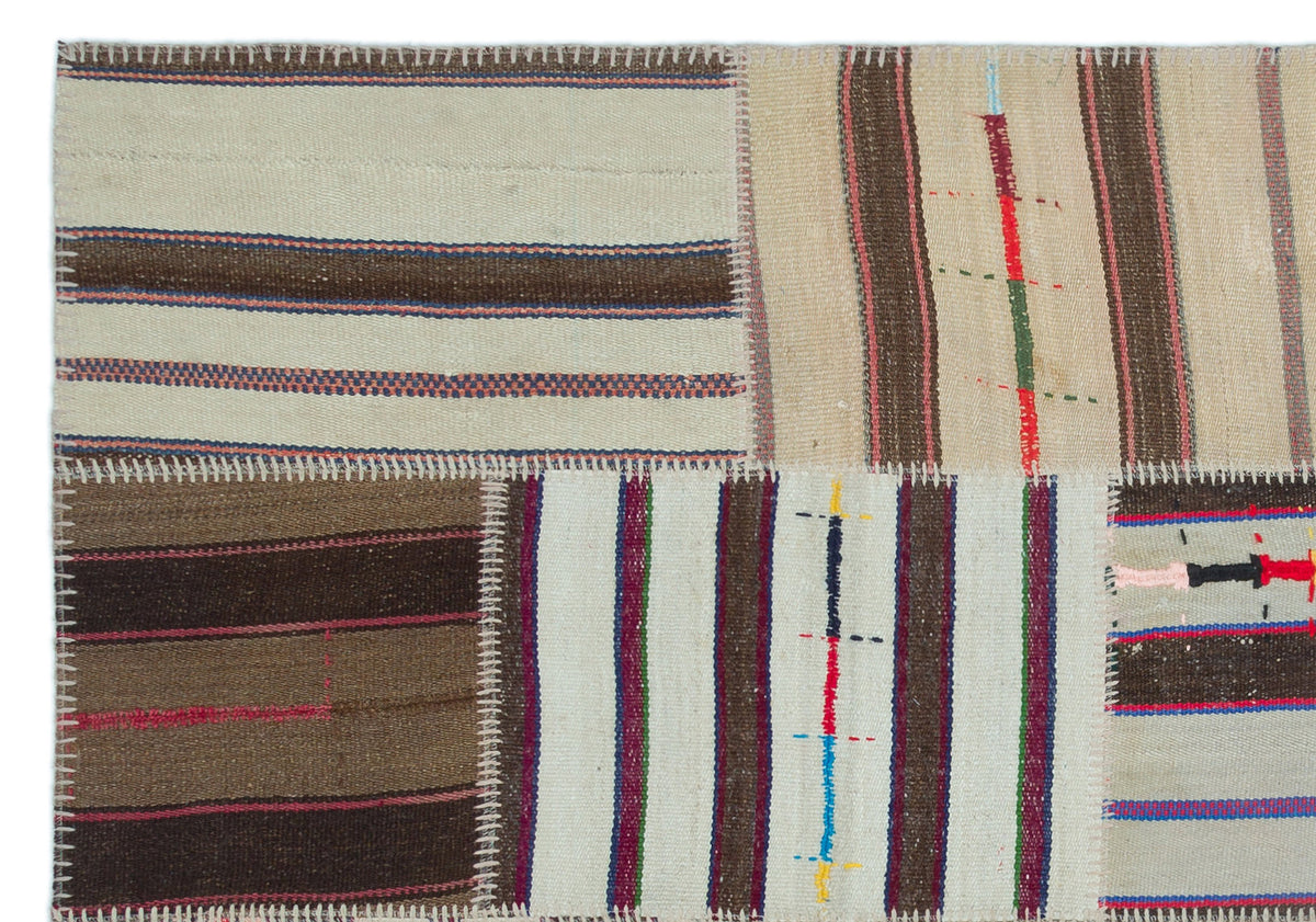 Striped Over Dyed Kilim Patchwork Unique Rug 5&#39;2&#39;&#39; x 7&#39;5&#39;&#39; ft 157 x 225 cm