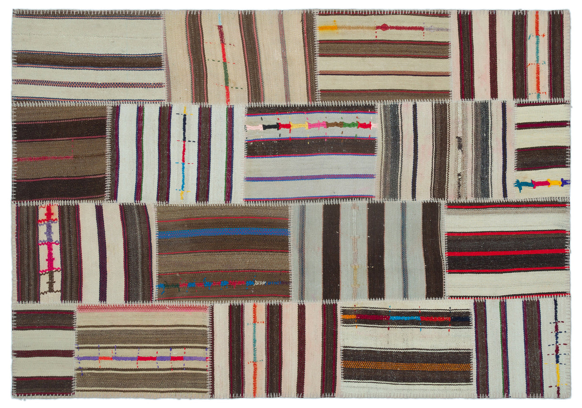 Striped Over Dyed Kilim Patchwork Unique Rug 5&#39;2&#39;&#39; x 7&#39;5&#39;&#39; ft 157 x 225 cm