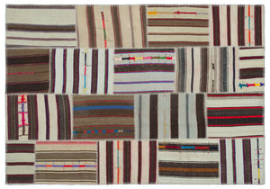 Striped Over Dyed Kilim Patchwork Unique Rug 5'2'' x 7'5'' ft 157 x 225 cm