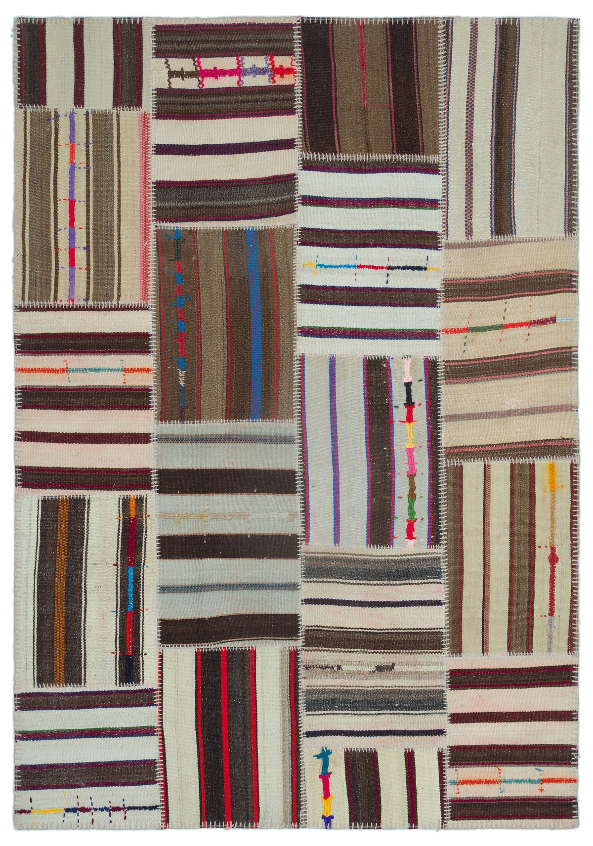 Striped Over Dyed Kilim Patchwork Unique Rug 5&#39;2&#39;&#39; x 7&#39;5&#39;&#39; ft 157 x 225 cm