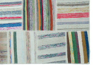 Striped Over Dyed Kilim Patchwork Unique Rug 5'2'' x 7'3'' ft 157 x 220 cm