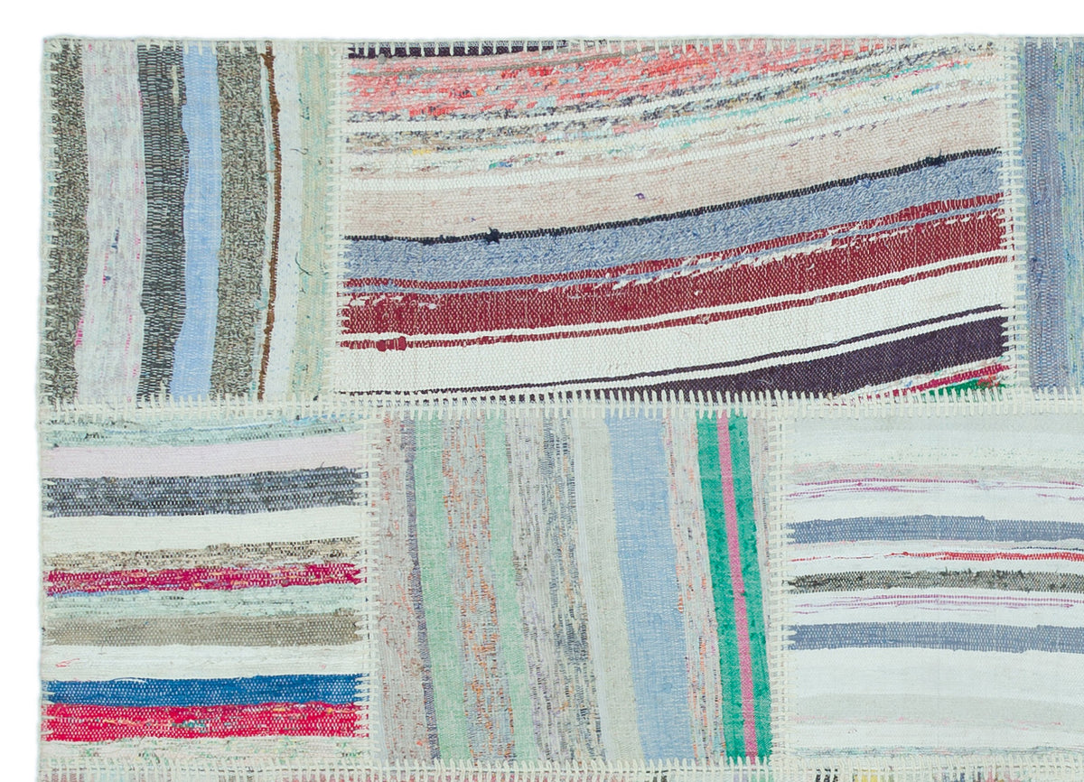 Striped Over Dyed Kilim Patchwork Unique Rug 5&#39;2&#39;&#39; x 7&#39;3&#39;&#39; ft 157 x 220 cm