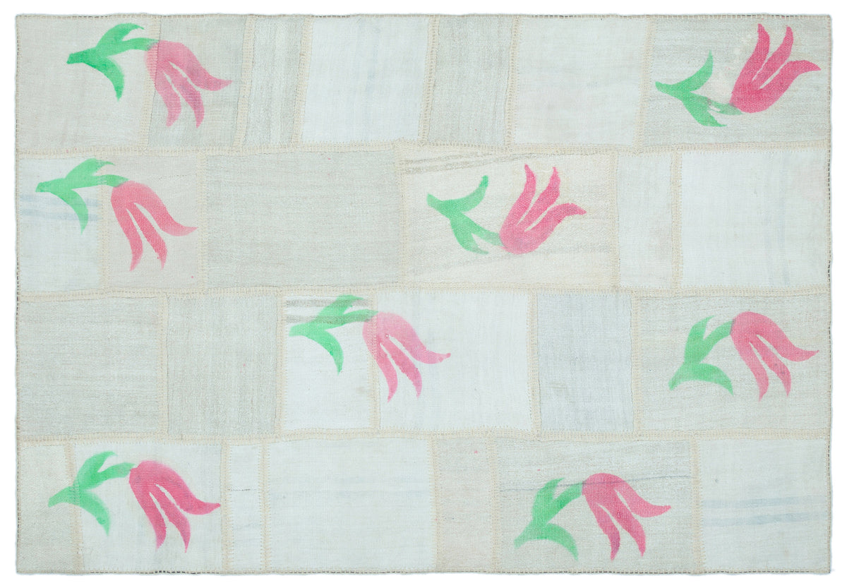 Mixed Over Dyed Kilim Patchwork Unique Rug 5&#39;1&#39;&#39; x 7&#39;6&#39;&#39; ft 155 x 228 cm