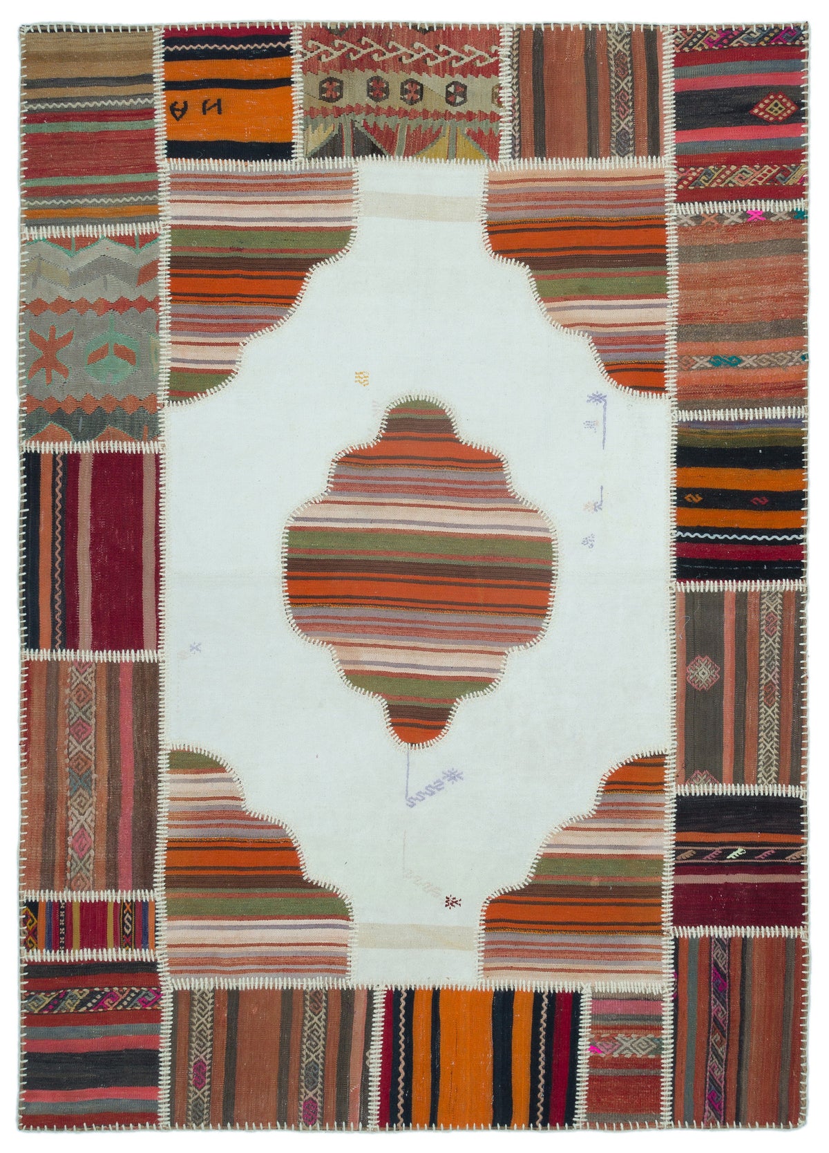 Naturel Over Dyed Kilim Patchwork Unique Rug 5&#39;3&#39;&#39; x 7&#39;4&#39;&#39; ft 160 x 223 cm