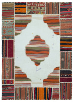 Naturel Over Dyed Kilim Patchwork Unique Rug 5'3'' x 7'4'' ft 160 x 223 cm