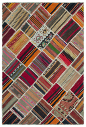 Naturel Over Dyed Kilim Patchwork Unique Rug 5'3'' x 7'9'' ft 160 x 236 cm
