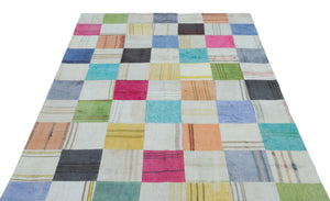 Mixed Over Dyed Kilim Patchwork Unique Rug 5'2'' x 7'5'' ft 158 x 227 cm