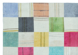 Mixed Over Dyed Kilim Patchwork Unique Rug 5'2'' x 7'5'' ft 158 x 227 cm