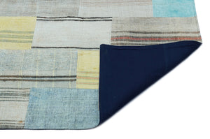 Striped Over Dyed Kilim Patchwork Unique Rug 5'3'' x 7'5'' ft 160 x 226 cm