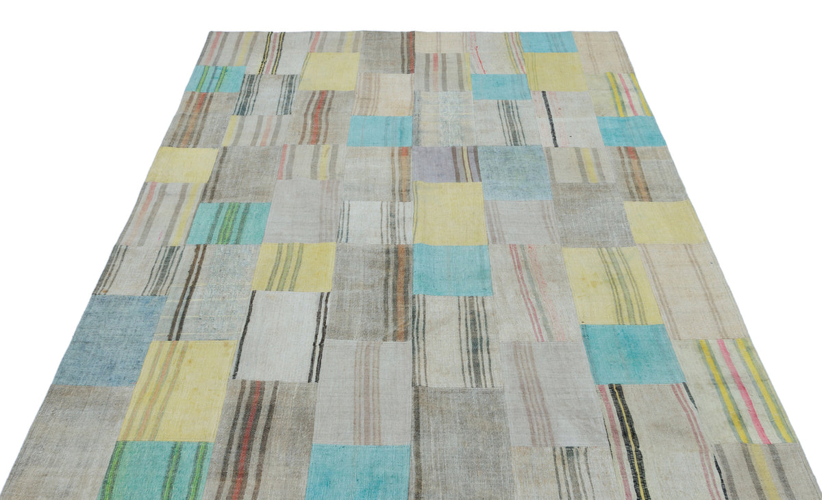 Striped Over Dyed Kilim Patchwork Unique Rug 5&#39;3&#39;&#39; x 7&#39;5&#39;&#39; ft 160 x 226 cm